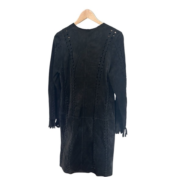Black Old West Suede Jacket cutout fringe long leather size small - Picture 3 of 6